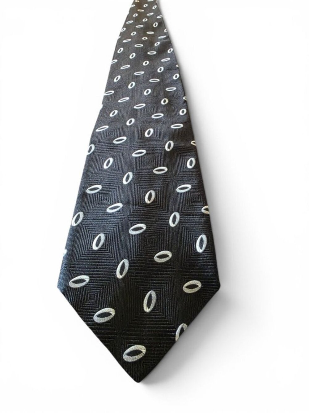 Hugo Boss Men’s Silk Tie Black White Geometric Oval Print Made in Italy - Picture 5 of 11